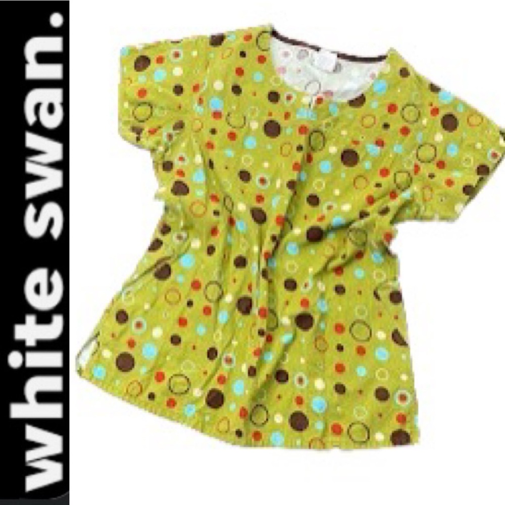 Corduroy Scrub Top Circles White Swan